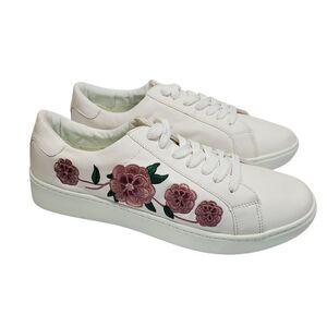 Comfort View Sneakers White Floral Design 10W Casual Lace Up Comfortview Shoes